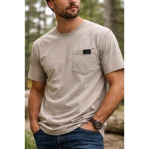 Wolverine Pocket‎ T Shirt Mens Large 100% Cotton Heathered Taupe Logo Workwear